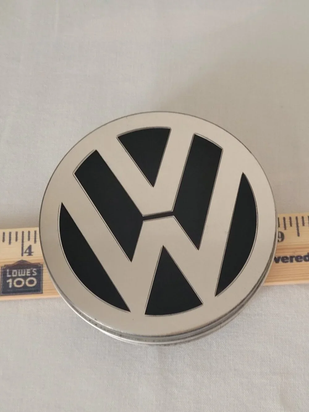 VW Volkswagen Tin Metal Rounf Container Silver & Black